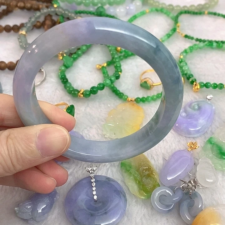 翡翠未镶嵌手镯梦幻蓝紫手镯57