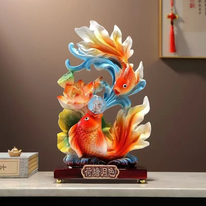 荷塘月色摆件锦鲤办公室客厅玄关酒柜电视柜新居乔迁装饰品礼品