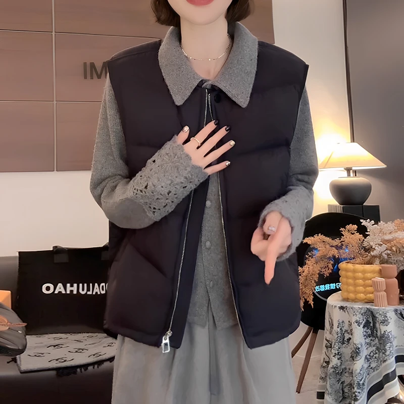 韩系慵懒风无袖马甲女2025冬季新款时尚纯色百搭休闲保暖外套潮