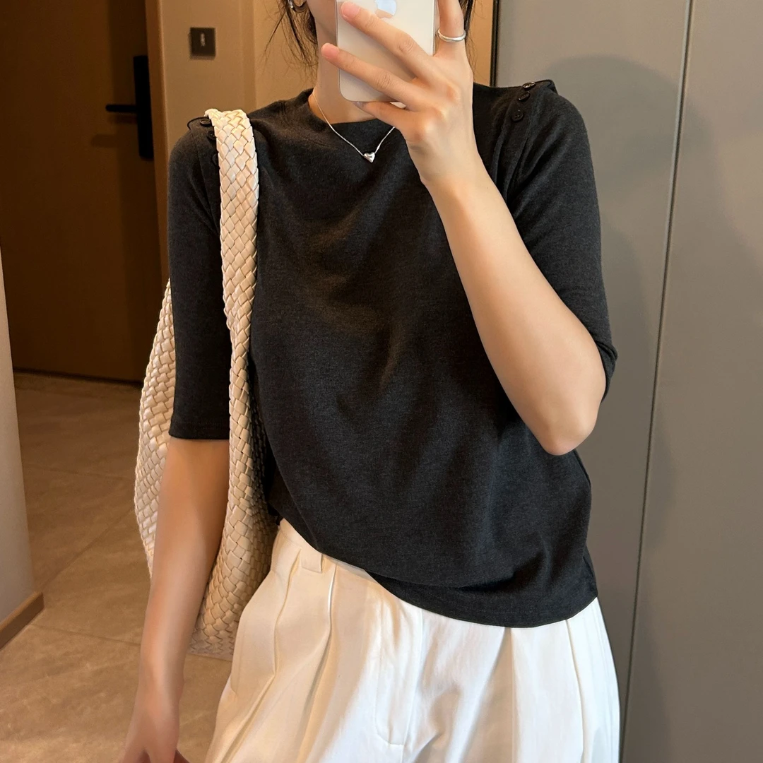 「设计感 巨柔软」显瘦打底衫 秋季韩版休闲百搭小众中袖t恤T087