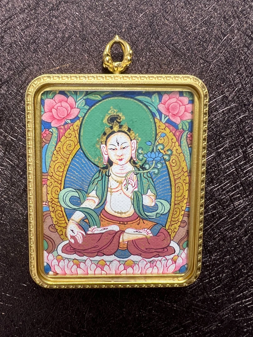 西藏纯手工白度母唐卡小巧精致适合收藏