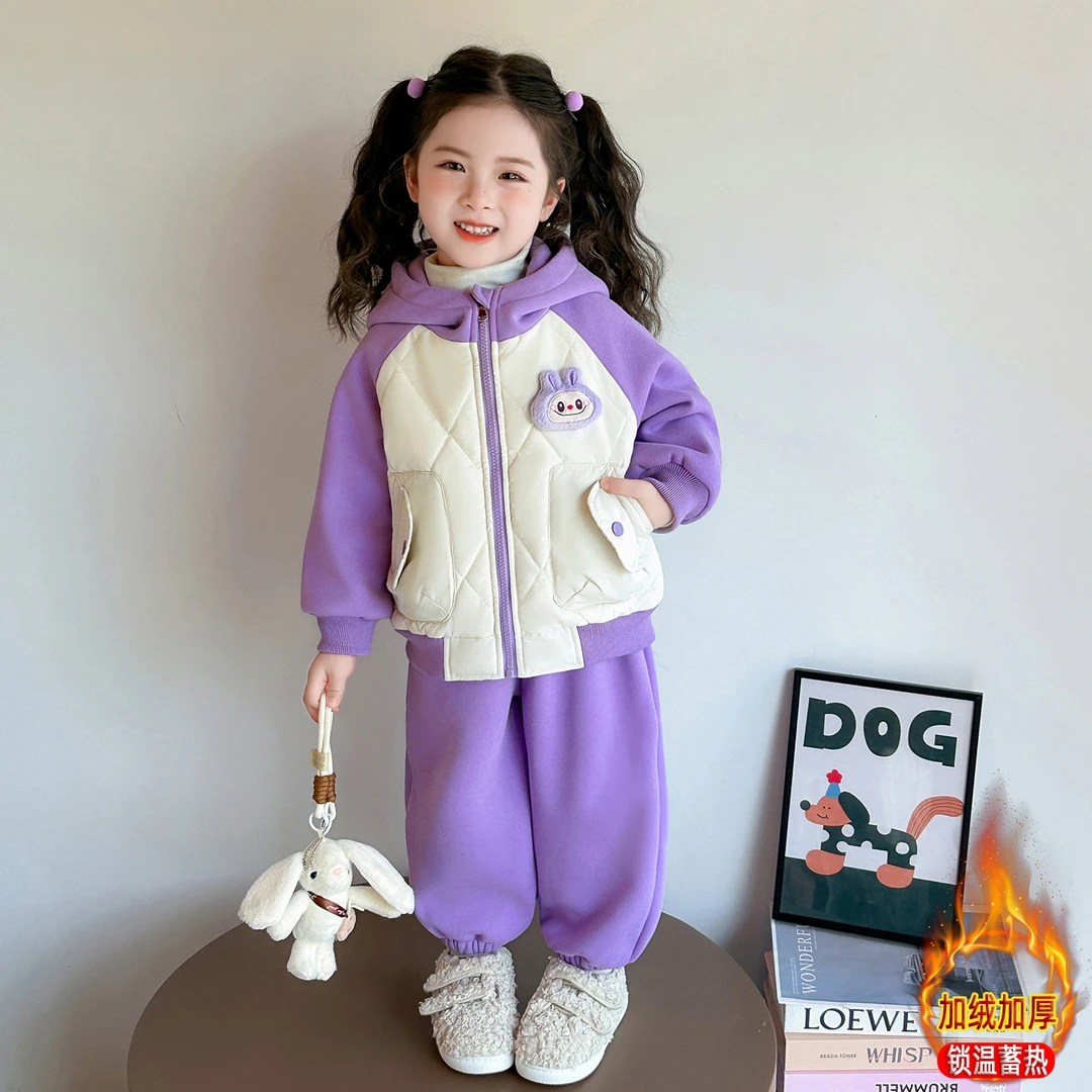 女童加绒套装秋冬装2025新款儿童洋气时髦衣服宝宝冬季卫衣两件套