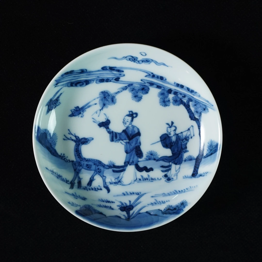 LABC250103013-2【十竹斋】清康熙麻姑献寿鹿纹青花碟