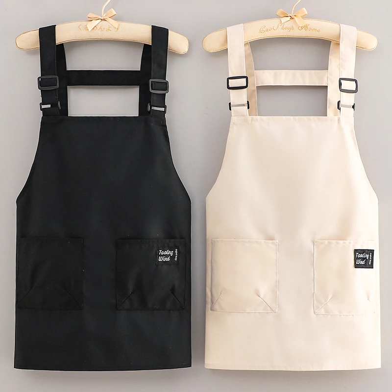 家用时尚工装短款厨房帆布围裙耐用防污防油做饭餐饮工作围腰印字