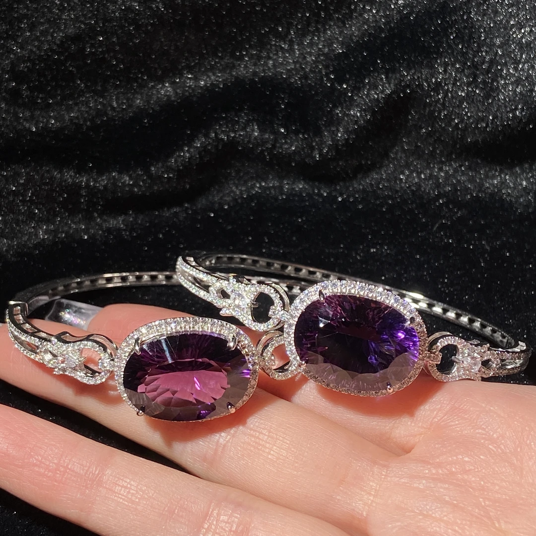 【星浩好物】s925银镶紫水晶手镯QT18H316【多样性发一件】14*20mm