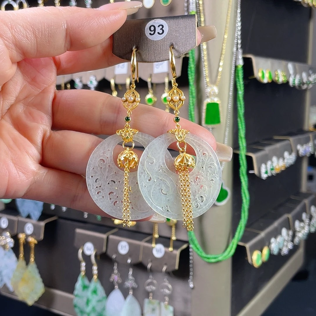 翡翠银S925镶嵌耳饰缅甸A货