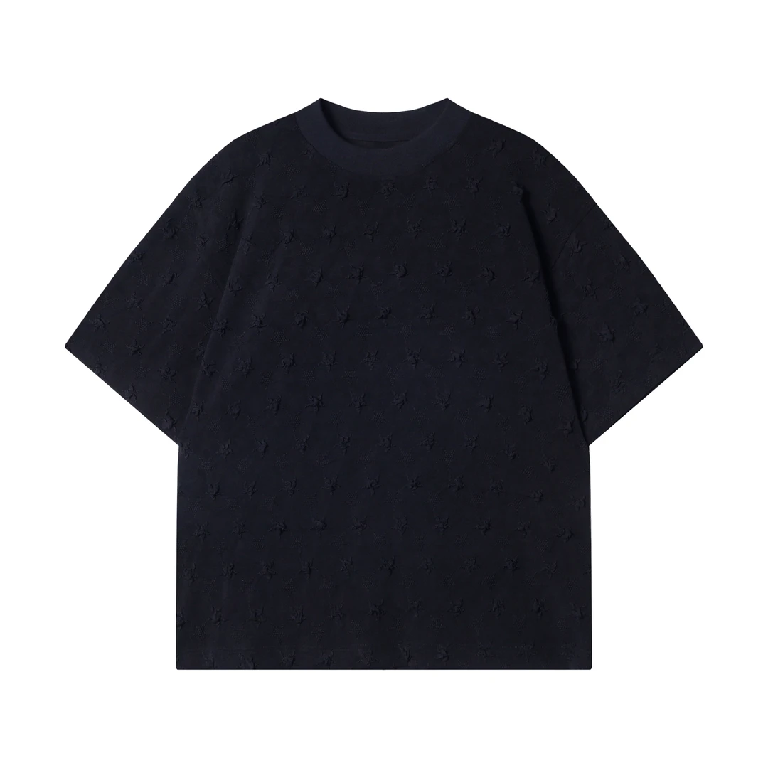 早春新款时尚个性韩版纯色褶皱纽花圆领短袖上衣百搭情侣上衣潮