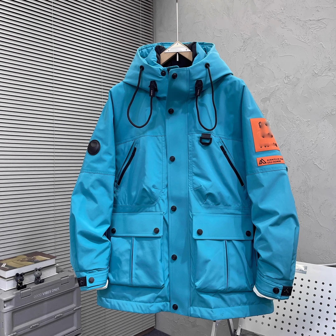 冬季户外机车风工装连帽羽服男潮牌加厚宽松保暖冲锋衣外套7K799