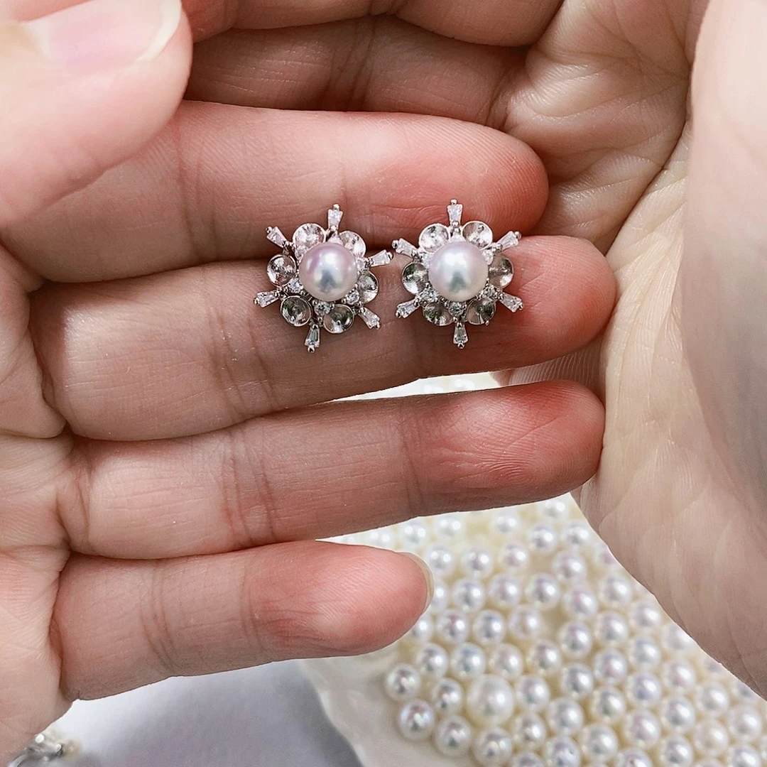 银S925镶嵌淡水珍珠特价多珠耳饰天女光金**雪