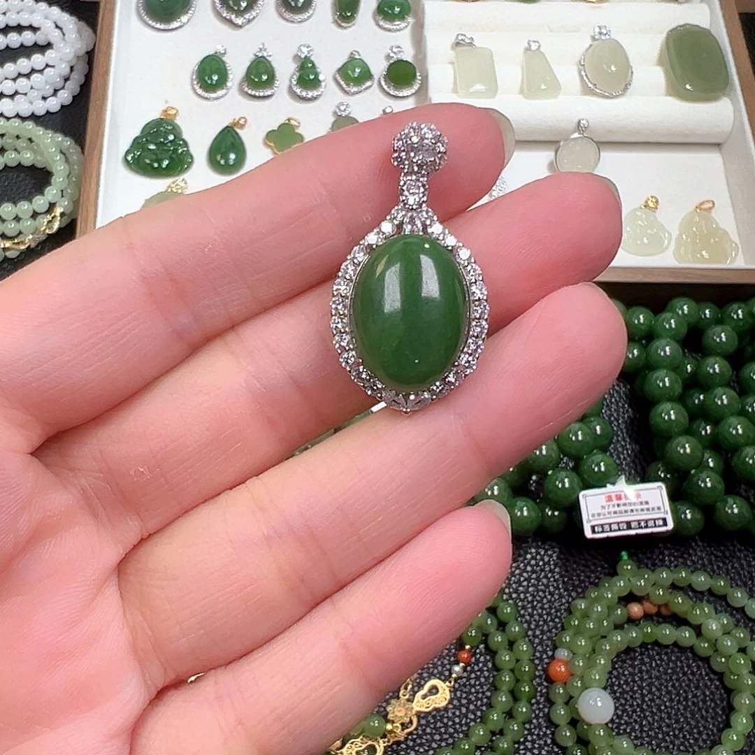 和田玉（碧玉）银S925镶嵌颈饰