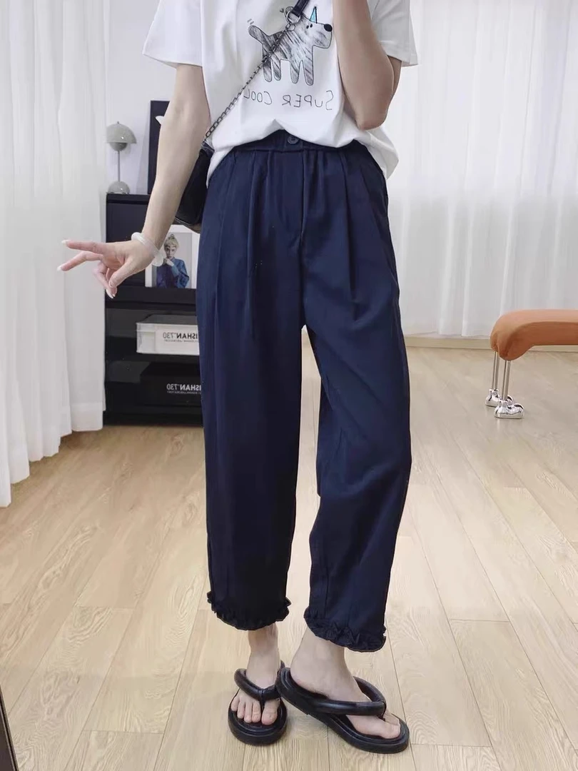花边九分裤  裤长88cm   直筒裤女