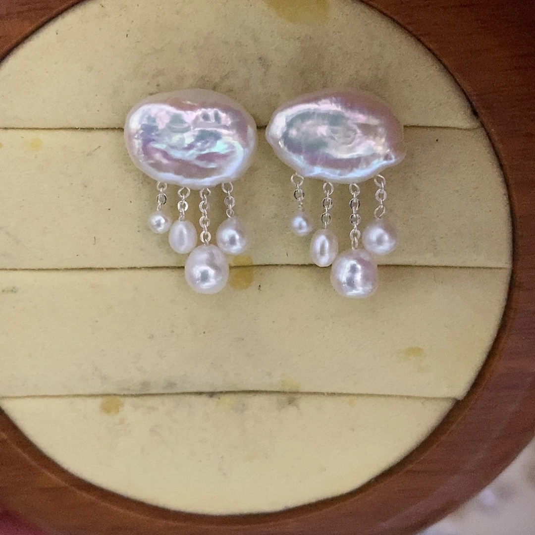 银S925镶嵌耳饰淡水珍珠