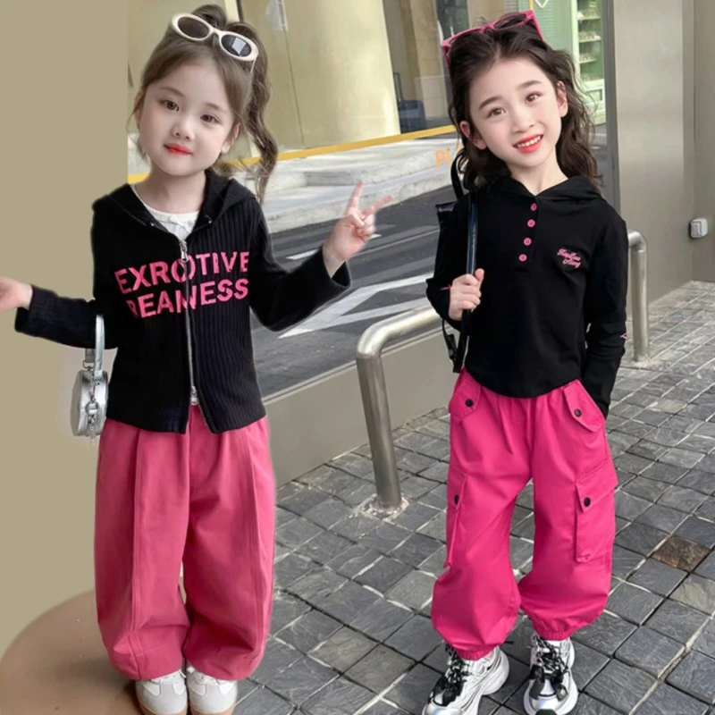 【潮酷辣妹风】女童洋气工装套装秋装新款韩版中小童工装裤两件套