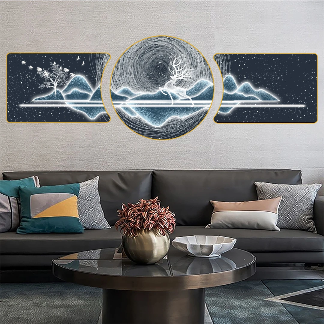 简约轻奢客厅沙发背景墙三联晶瓷挂画寓意美好装饰画