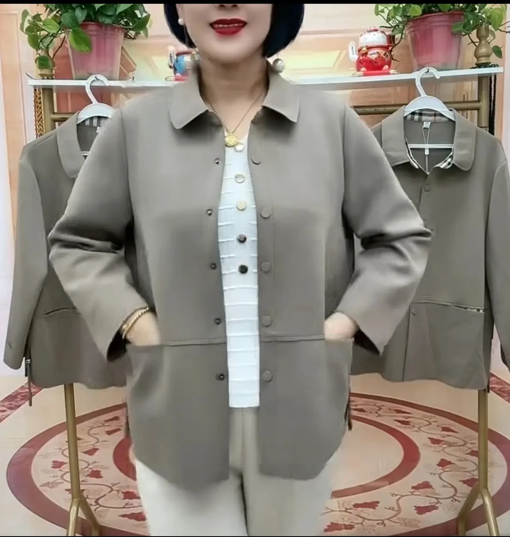 2025年新款休闲简约风女士通勤百搭开衫上衣高档妈妈减龄纯色外套