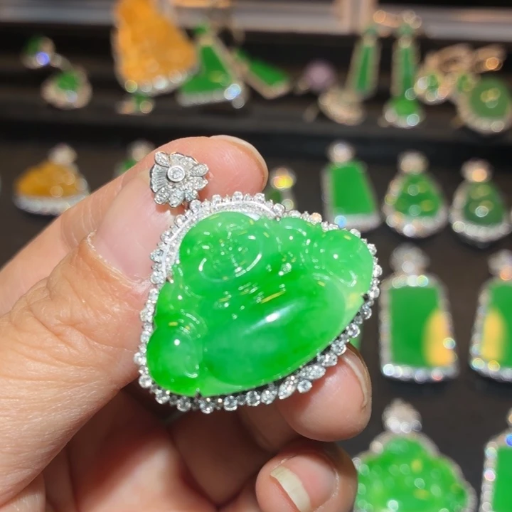 翡翠18K金镶嵌吊坠(不含链)翡翠