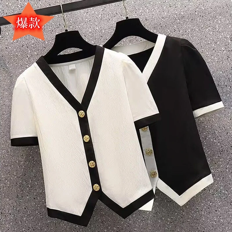 胖妹妹小香风时髦衬衣女夏季新款大码显瘦设计感衬衣百搭遮肉上衣