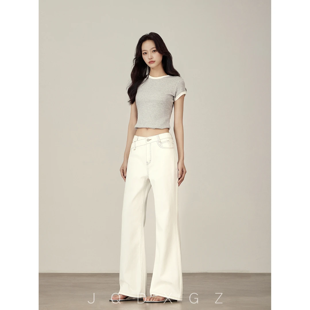 崛起的小个子白色设计感牛仔裤女2025新款高腰垂感微喇裤夏季薄款