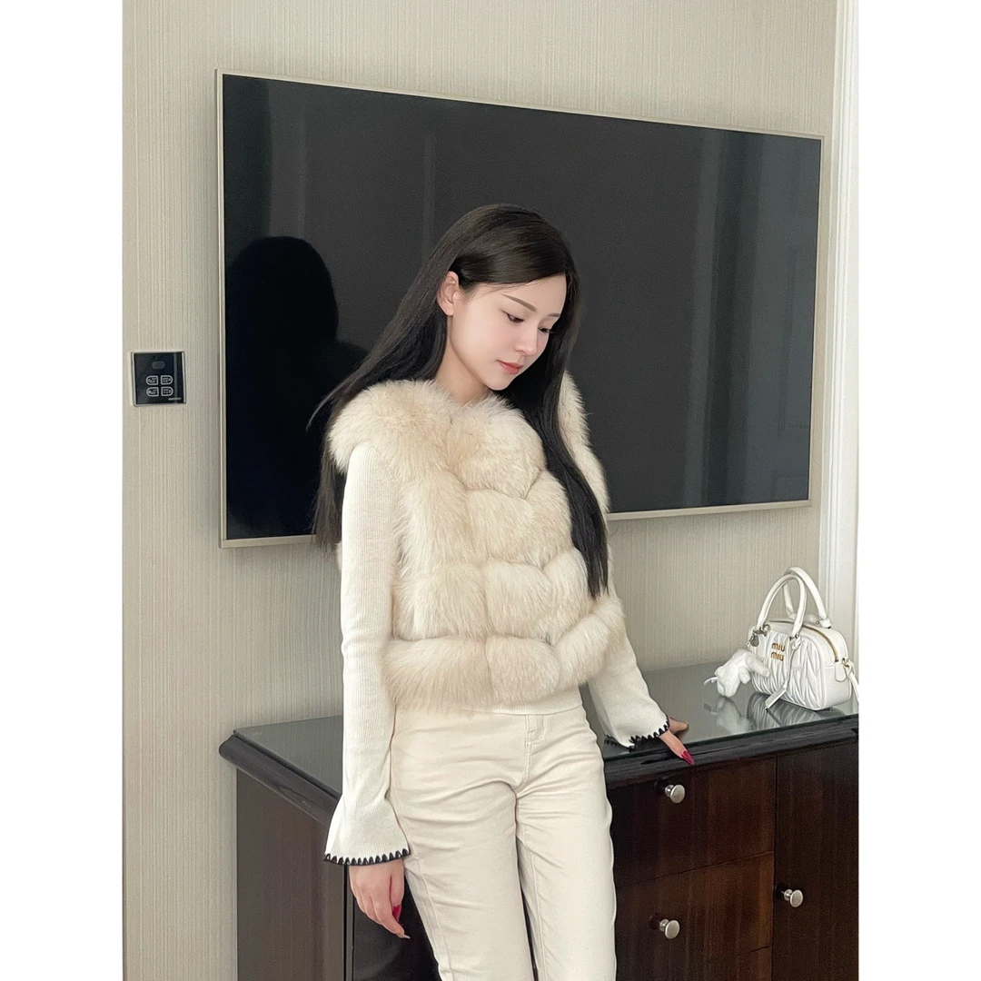 【甜柚柚】百搭网红狐狸毛拼接绵羊皮时尚皮草外套25-0583