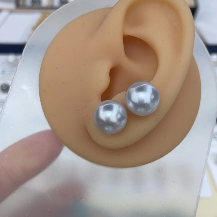 海水珍珠耳饰银S925镶嵌澳白10-11