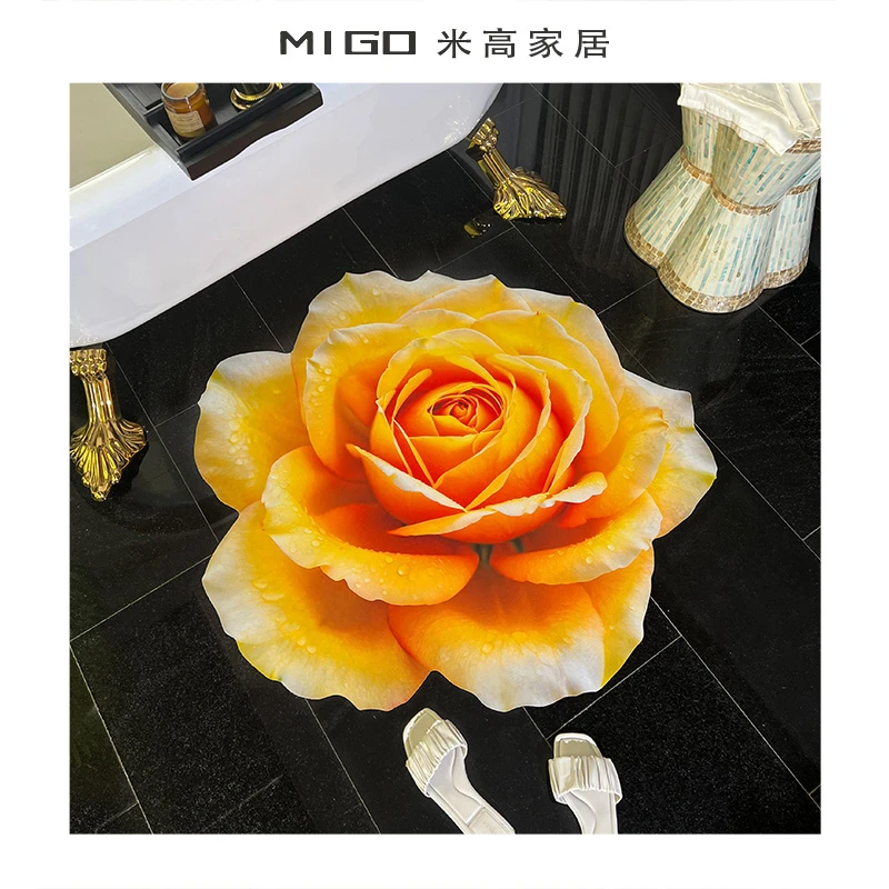 【米高家居】3D立体花卉浅玫瑰吸水垫入地垫硅藻泥浴室速干垫
