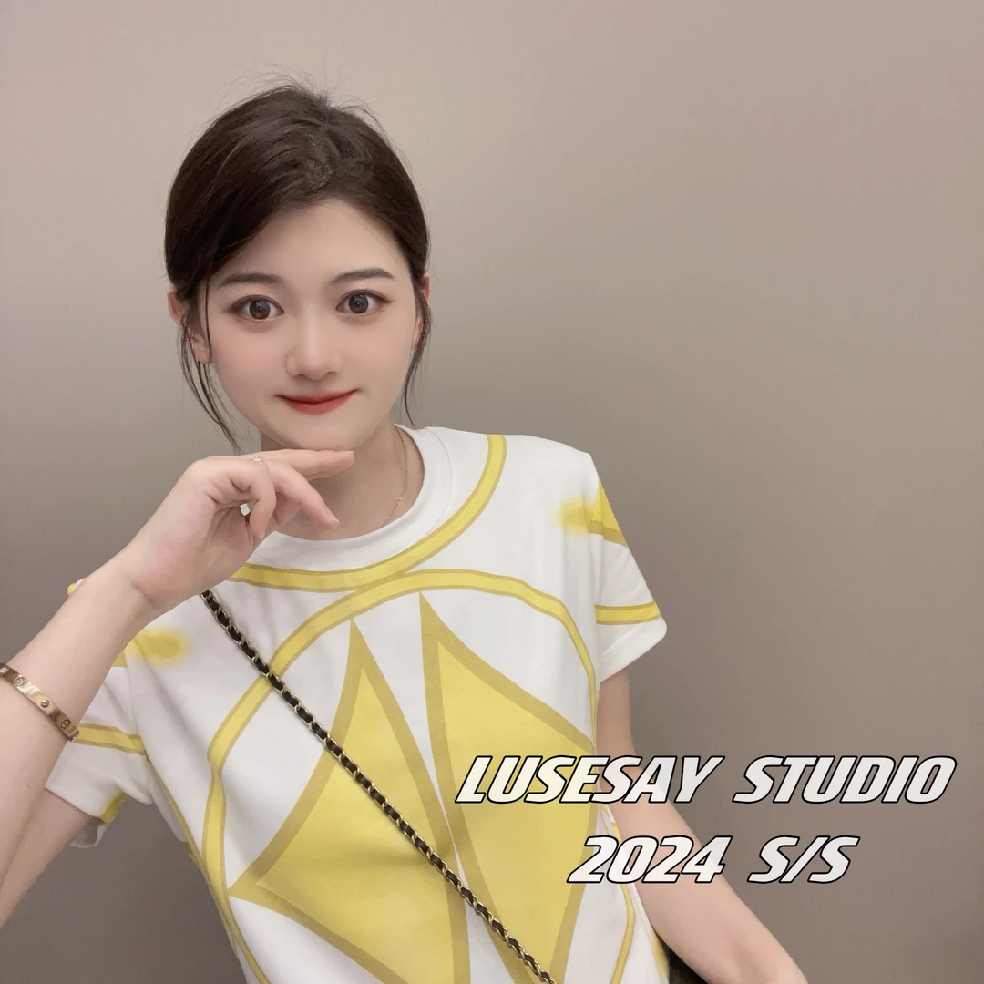 LUSESAY 设计感重工彩拔 夏季2025新款 短袖t恤女百搭显瘦上衣