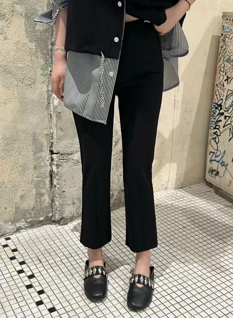 琪琪怪怪大码女装【细腿精】简约纯色百搭高腰9分休闲裤P16784QD