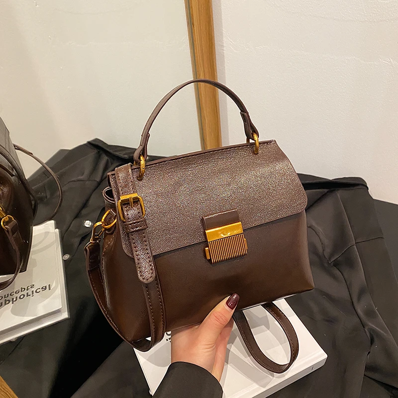 【工厂直销】高级轻奢质感简约手提斜挎女式包包6019咖色