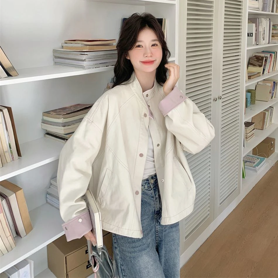 撞色休闲工装外套女春秋2025新款港风休闲流行爆款小个子夹克上衣