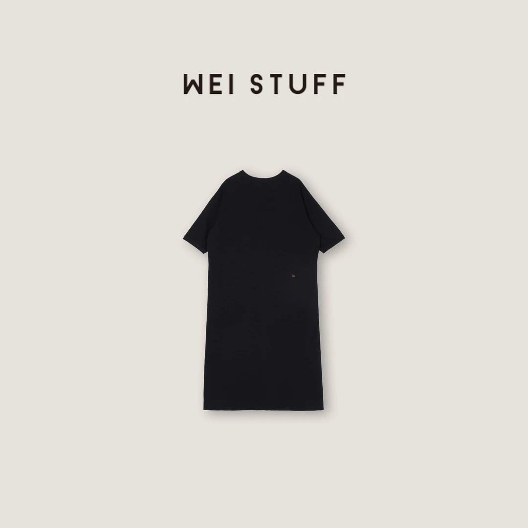 WEI STUFF 春季纯棉懒人套头时髦慵懒风设计感短袖连衣裙 8580.