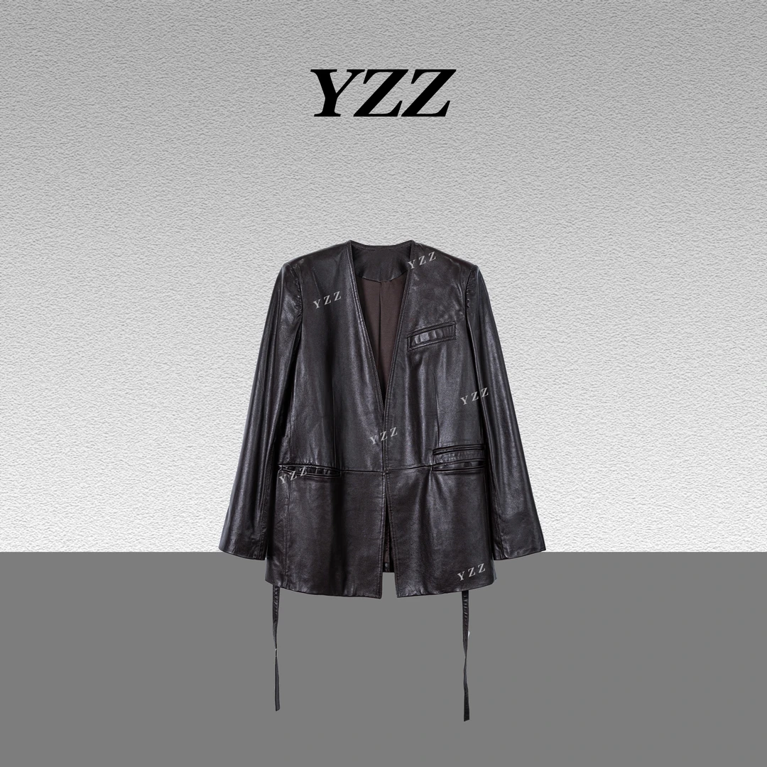 YZZ “沦陷” 绵羊皮V领外套进口皮料重工气质皮衣 680141