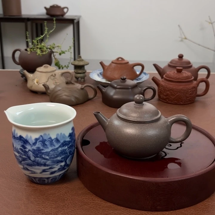 紫砂茶壶水平天青泥半手壶