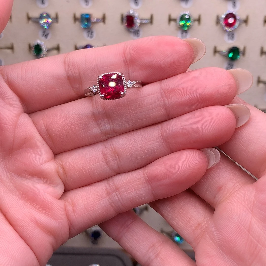 戒指红宝石银S925镶嵌
