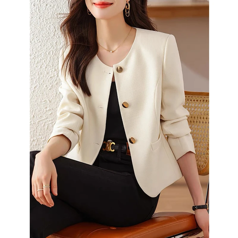 高级感西装外套女春秋2025新款职业气质小香风休闲无领小西服上衣
