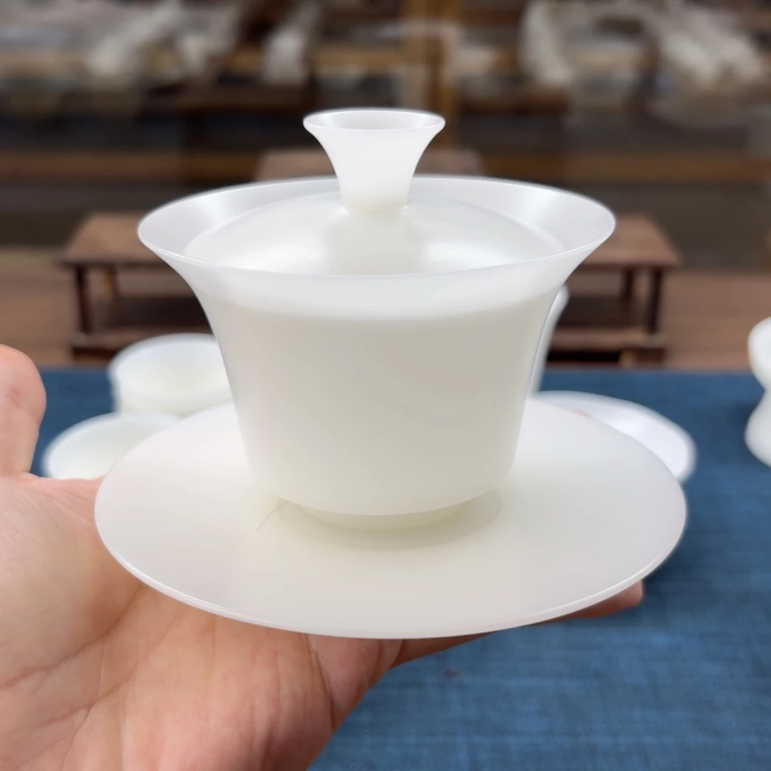 薄胎素烧璞玉冰种玉瓷茶具