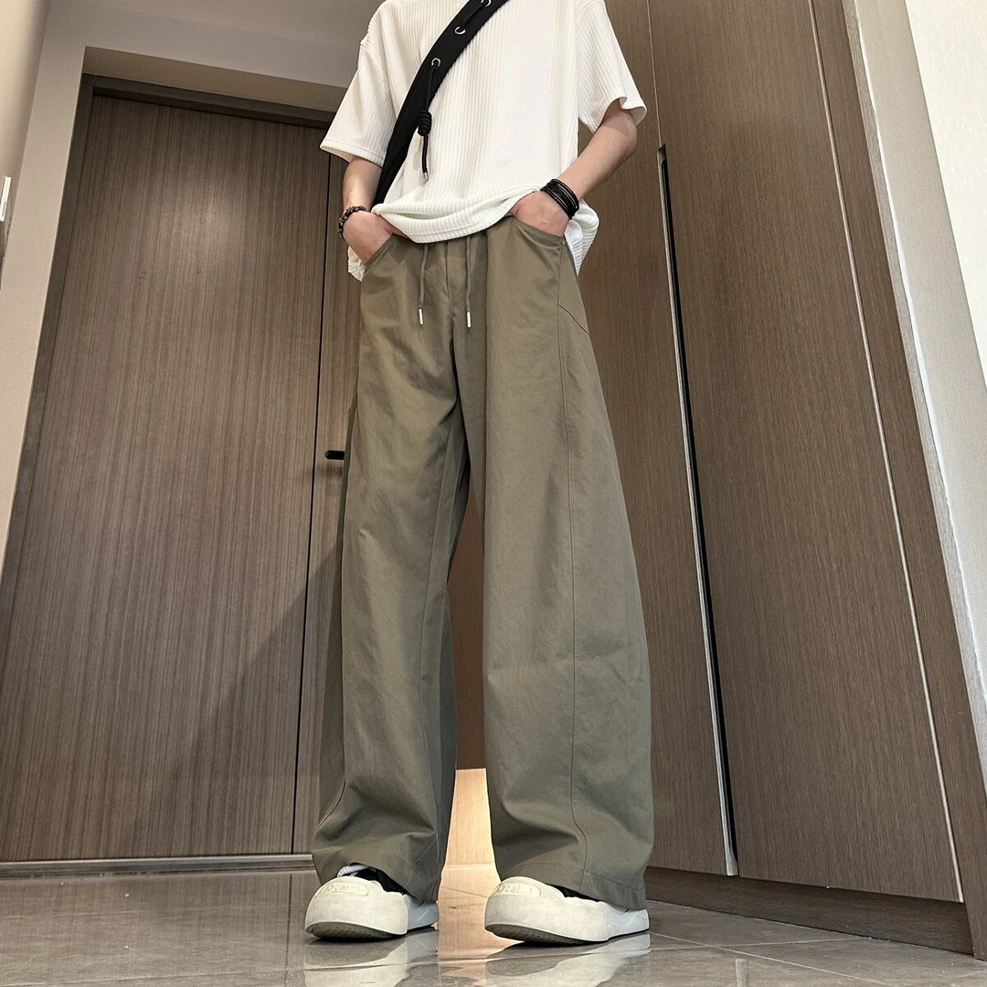 2025美式斜切休闲裤男春夏季潮牌高街弯刀裤大码宽松直筒阔腿长裤