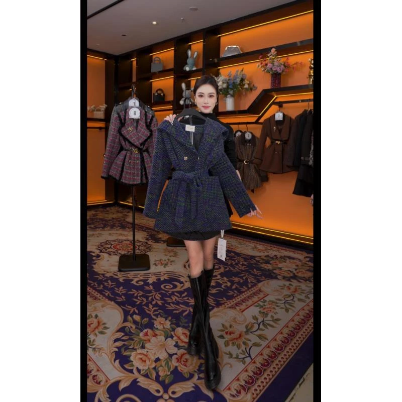 【G】冬季法式千鸟格羽绒服外套中长款港风千金风 QD-2025087