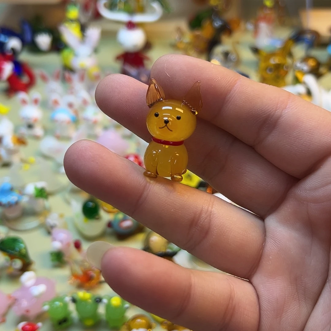 玻璃手工琉璃小摆件 咖色柴犬
