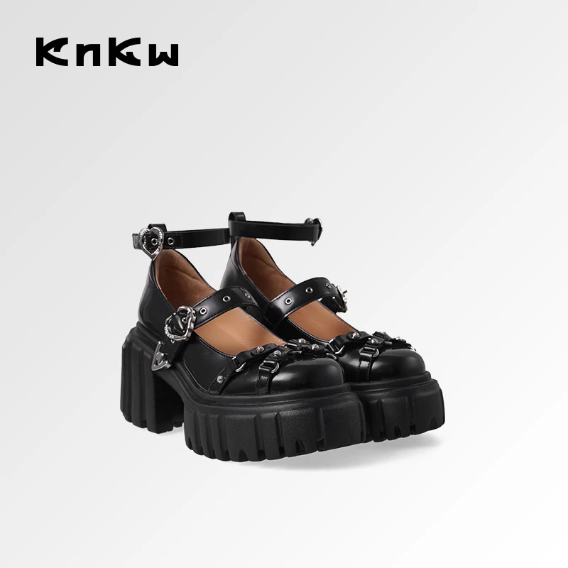 kKNKW时装休闲风高跟玛丽珍鞋2025春夏季厚底圆头女鞋W4108E087