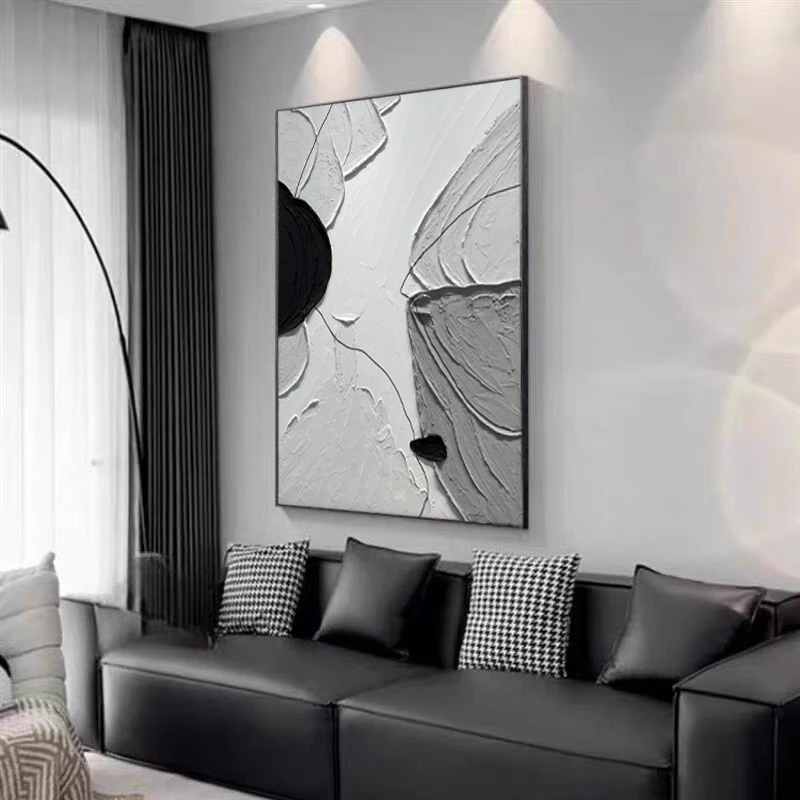 素也-手工立体浮雕黑白灰玄关挂画肌理画轻奢简约沙发玄关装饰画