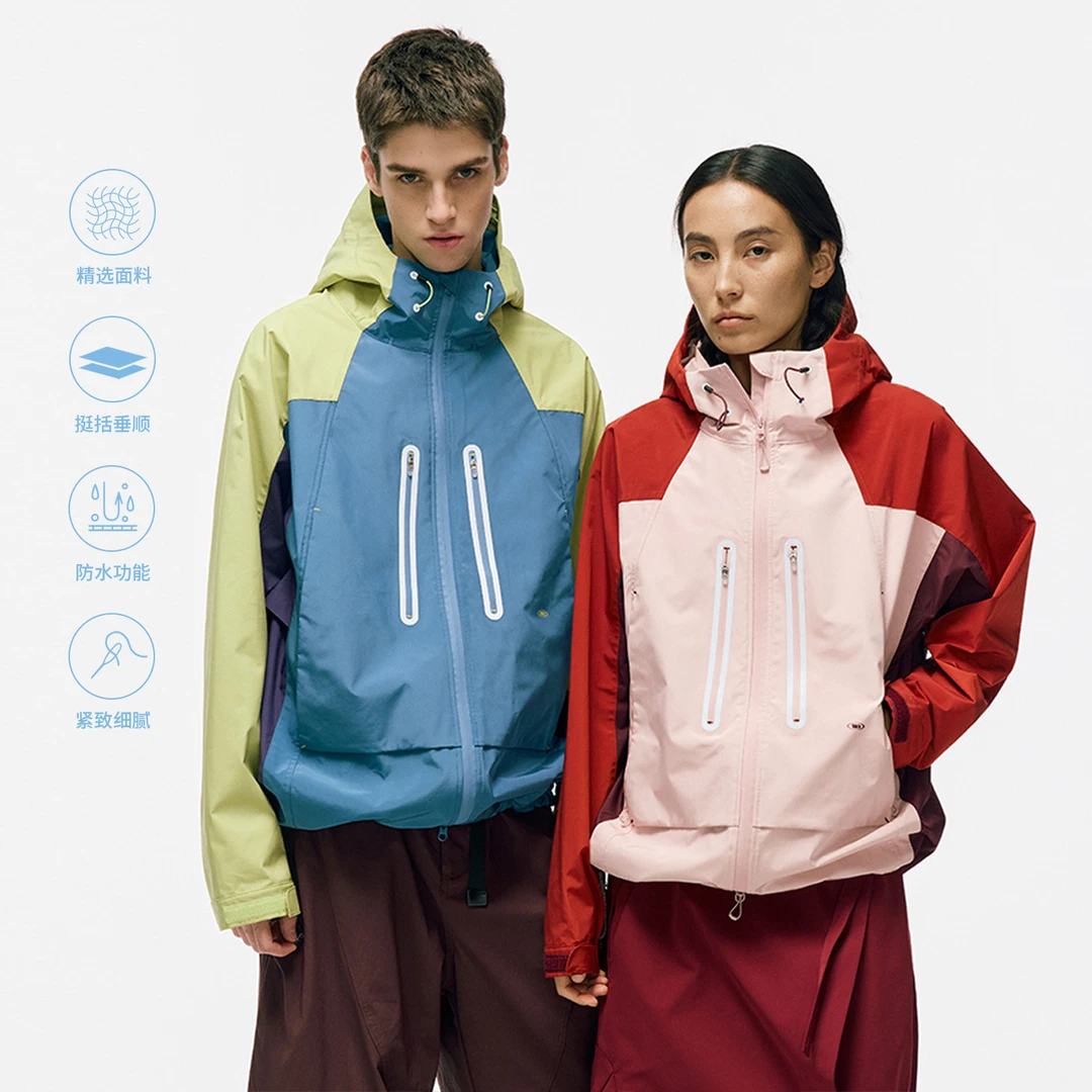 NORYBRAND 三防特氟龙结构拼色冲锋外套夹克多口袋户外运动上衣