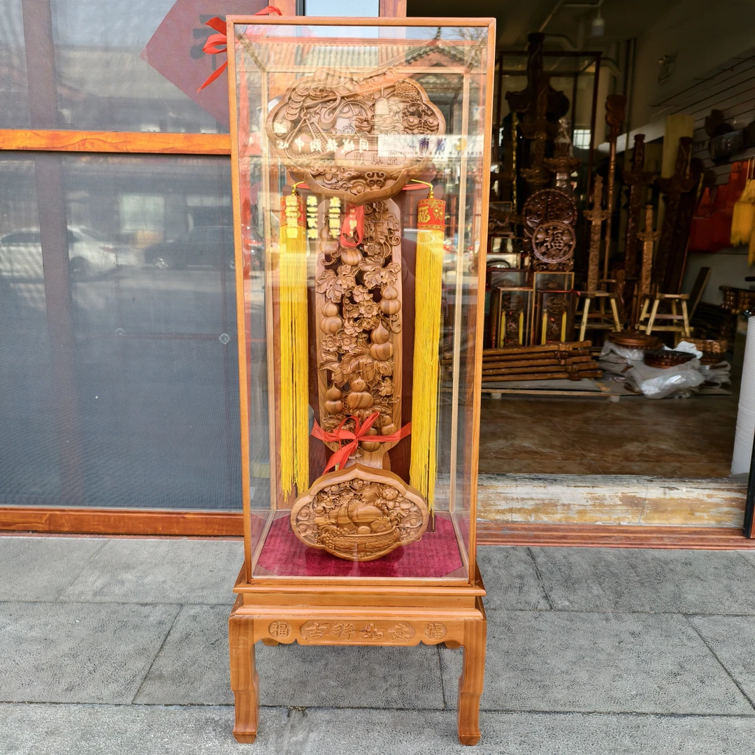 桃木如意摆件聚宝盆葫芦开业送礼客厅落地装饰正宗泰山木雕工艺品