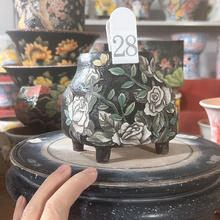 景德镇手绘花盆 满38包邮卷*?