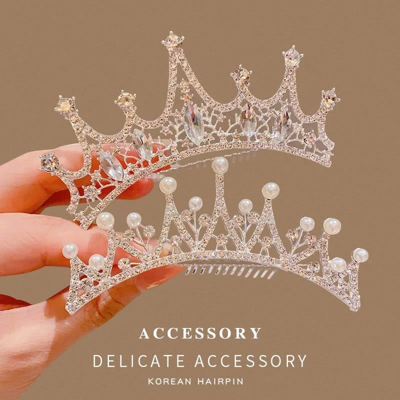 皇冠头饰女儿童水钻插梳小公主生日拍照王冠发夹头饰韩式女童发卡