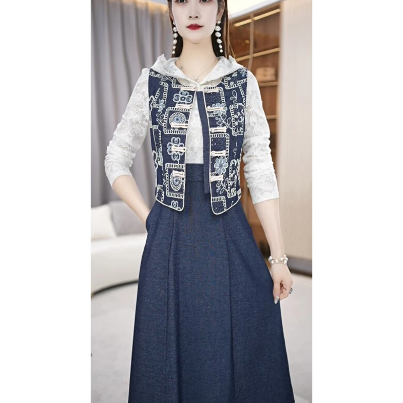 【两件套】春季新款圆领时尚复古减龄气质收腰通勤女装套装裙M-4XL