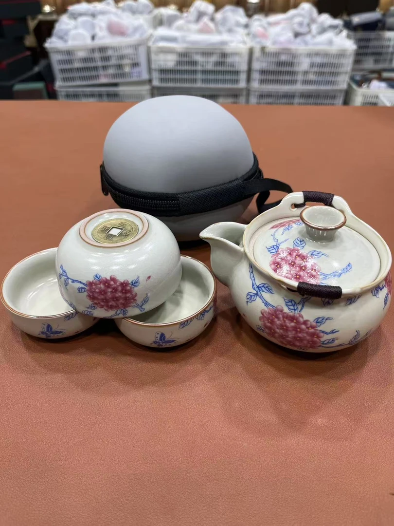 ZH3030-汝窑绣球花宝瓶一壶三杯