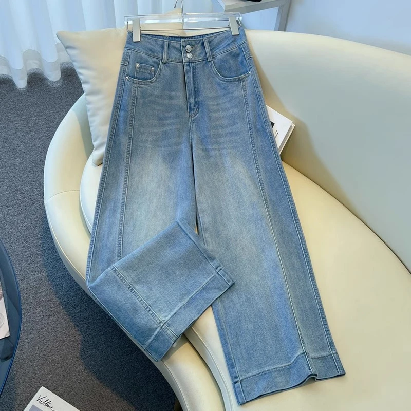 阔腿牛仔裤女2025新款春夏季高腰时尚气质宽松显瘦百搭休闲拖地裤
