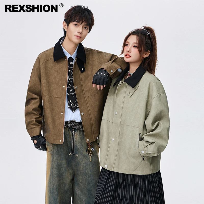 REXSHION秋季新款情侣飞行夹克男美式复古风潮流休闲宽松上衣外套