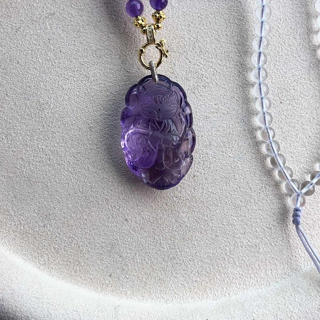 水晶666紫水手拿拂尘狐狐未镶嵌藍*湖