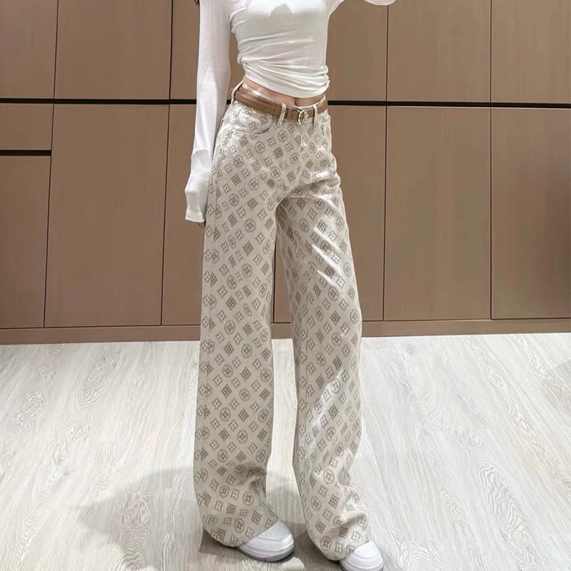 南油高端2025夏季新款白色休闲牛仔裤女高腰宽松显瘦百搭直筒长裤